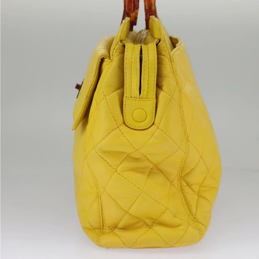 CHANEL Matelasse Hand Bag Lamb Skin Yellow